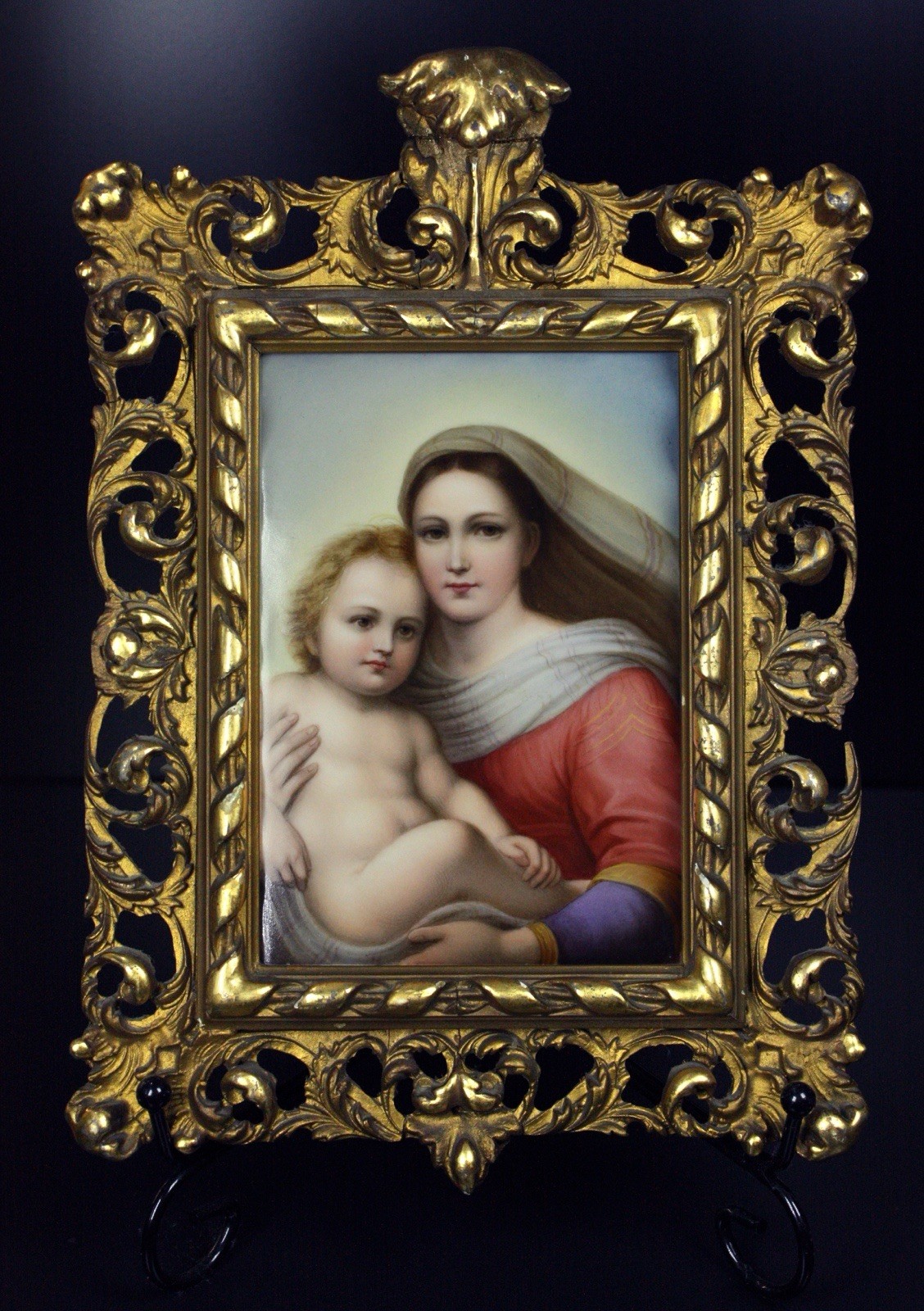 KPM Berlin marked Porcelain Plaque Raphael’s Sistine Madonna, Ornate gilt frame
