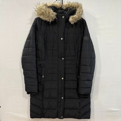 Hollister Puffer Parka Jacket Women’s M Black Faux Fur Hood Long Coat