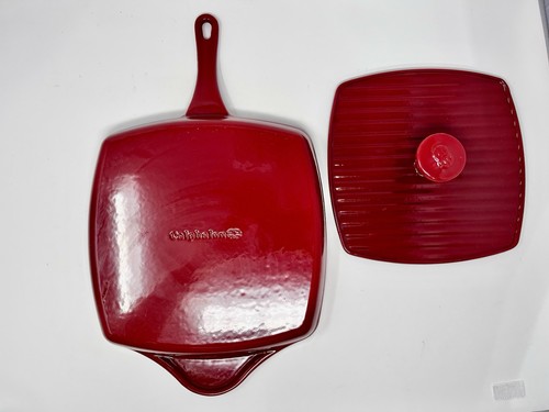 Padella Grill Calphalon 11" con Coperchio Panini Press Smaltato Rosso Rivestito Ghisa Nuova - Foto 3 di 4