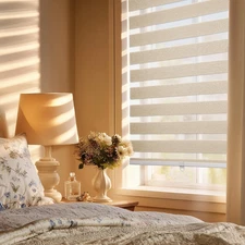 Cordless Light Filtering Zebra Shades, Linen-Like Fabric Blinds for Indoor Windo