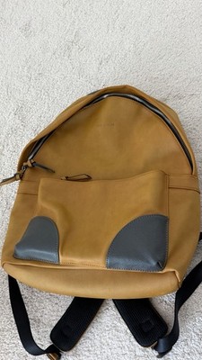 Ted Baker London Mustard Faux Leather Backpack Brown Gray Laptop Travel Bag