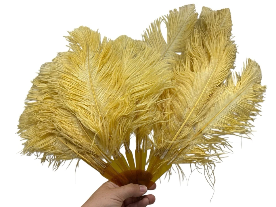 Antiguo ventilador plegable manual PLUMA DE AVESTRUZ NARANJA de 1920 Foto 2 de 4