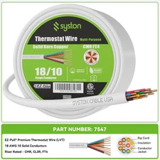 Syston 18/10 Thermostat Wire Cable 100% Copper 18 AWG 10 Conductors CL3R 20 FT