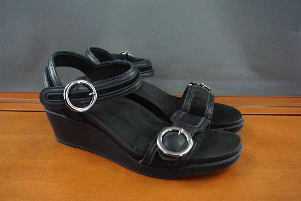 Sandalias SAS San Antonio Zapateros Mujer Talla 8M Negro Cuña Anillo Hebilla EE. UU. Foto 3 de 4