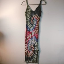 Jolie & Joy Womens Tie Dye Ribbed Knit Midi Dress V-Neck Cotton Large J3E0284S
