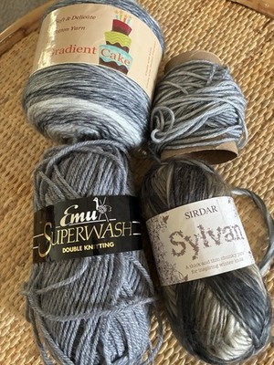 Lot of 3 grey knitting yarns- Emu superwash, Sylvan, Gradient cake