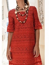 Anthropologie Moulinette Souers Red Lace Crochet Shift Dress Boho Cottage Size 0