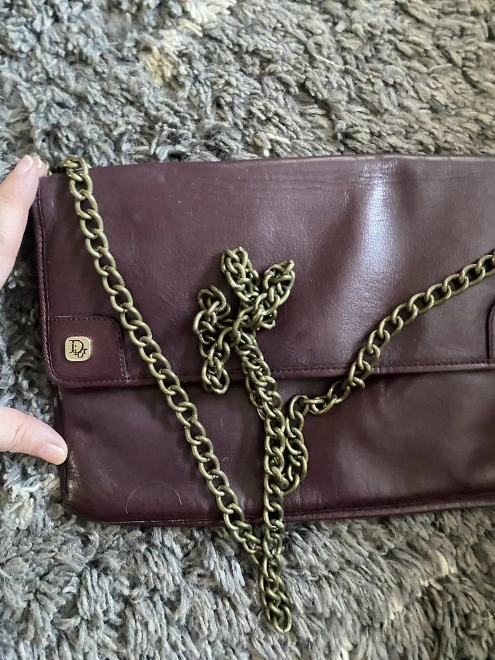 Vintage 1970s Christian Dior Oxblood Leather Handbag Good Condition Long Chain - Image 4 of 4