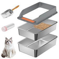 Stainless Steel Sifting Litter Box with Lid, Sifting Cat Litter Box for Pine ...