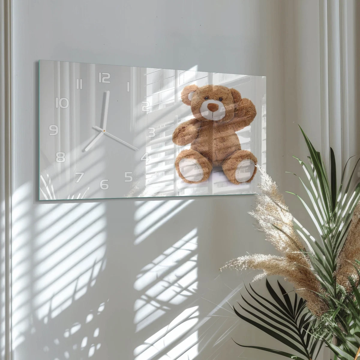 Reloj de Pared Rectangular Horizontal Cristal Decorativo Premium Osito 60x30 cm