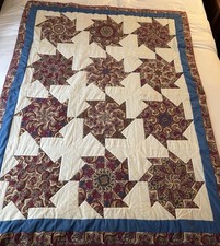 Handmade Pinwheel Quilt 43x58 Teal Burgundy Cream