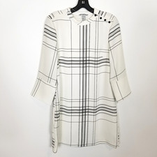 H&M Stand Up Collar Mini Dress Sz 6 Black White Plaid 3/4 Sleeve Office Party