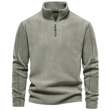 New Men's Pullover Quarter Zip Sweatshirt - Stand Collar Warm Long Sleeve Top