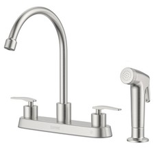 Kitchen Faucet with Side Sprayer 2 Handle Brushed Nickel, 8 Inches 4 Holes Cente