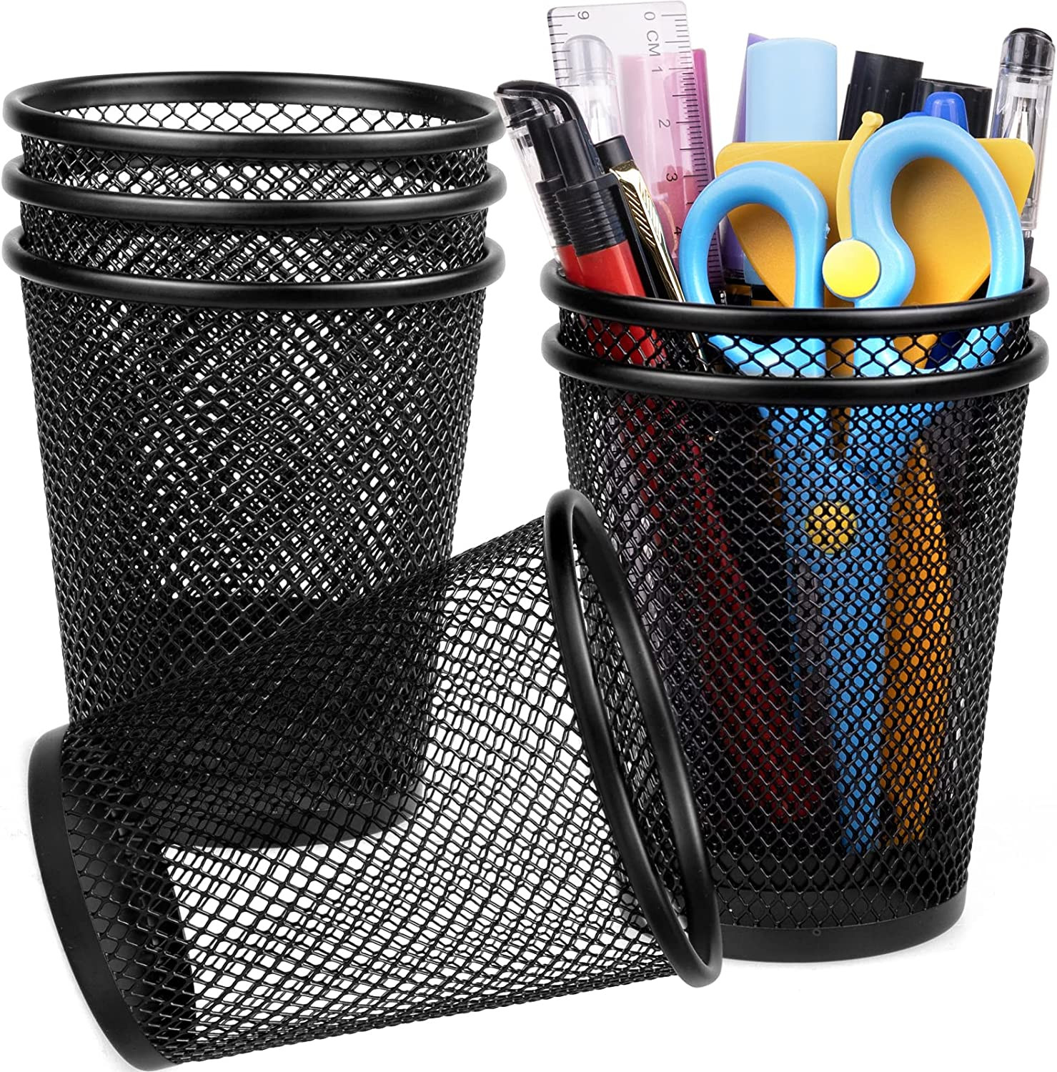 Holder Metal Pen Cup Black For Desk 6 Packs, Office Caddy St