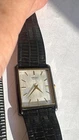 Vintage Seiko Quartz Tank Watch 7N00-5A59 Gold Tone Black Strap RUNS (A30)