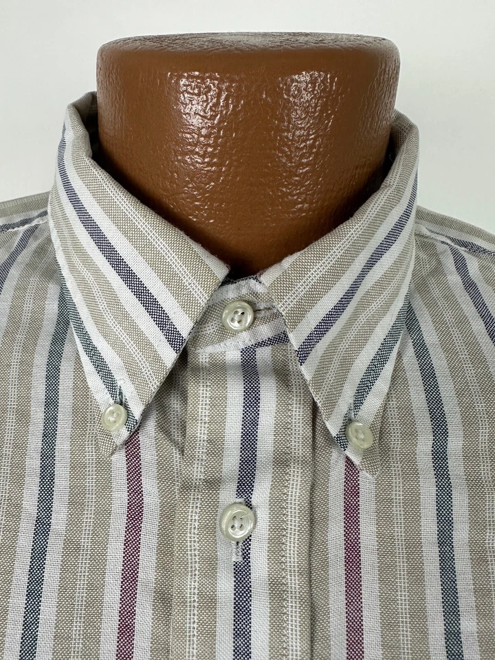 Vintage 80s Arrow Dover Chambray Shirt Men Large Beige Striped Long Sleeve USA - Image 4 of 4