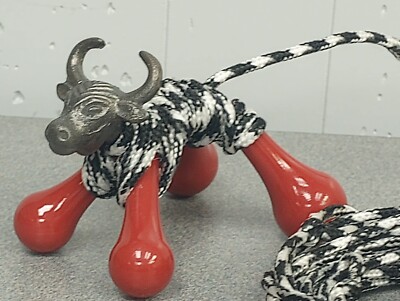 MICRO Mini Cast Iron Brahma Bull Roping Dummy w/ Rooster Crows Ropes Imported