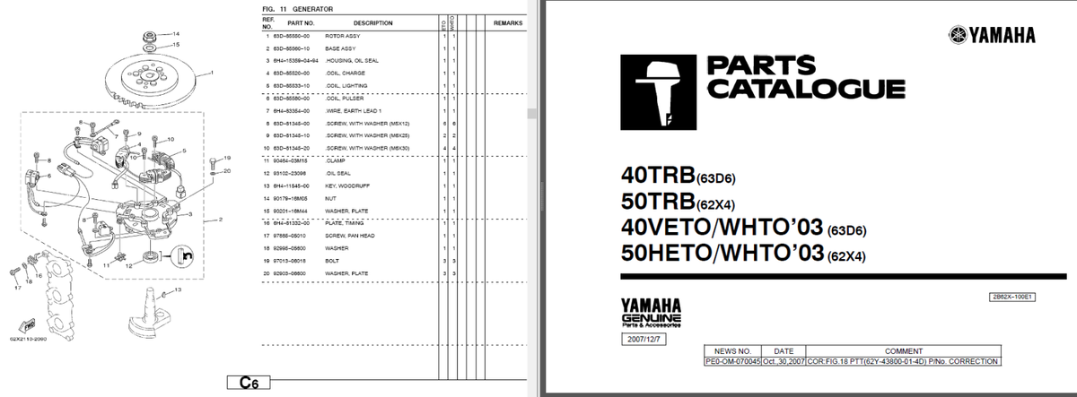 YAMAHA 40V 50H 50TR 2-Stroke Outboard SERVICE ,Owner's & Parts