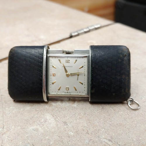 Vintage Movado Leather & Steel Travel Clock