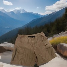 Columbia Cargo Belted Shorts Beige Cotton Nylon Hike Fish Vertical Zip X-LARGE