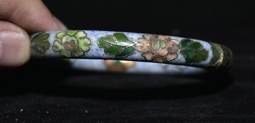 3" Old Chinese Copper Cloisonne Flower Round Shape Woman Jewelry Bracelet - Picture 3 of 8