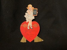 Vintage School Girl with Chalk Board Valentine Card c. 1920s Carrington