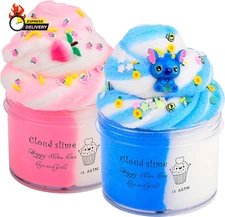 2 Pack Cloud Slime Kit with Blue Cake and Pink Peachybbies Charms, Scented DIY S