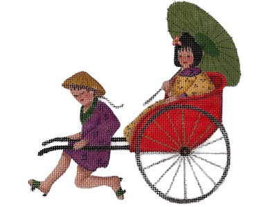 Hand Painted Canvas  Lady riding in Rickshaw   Canvas is  14 X14  Beautiful