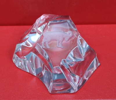 Val Saint Lambert Crystal RAM ARIES Zodiac Belgium Iceberg Paperweight