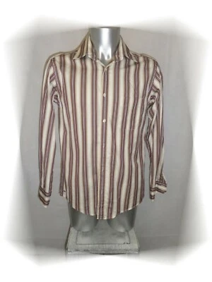 B - Chemise Rayé Ecru Marron Beige .... Eden Park Club House Taille M - Photo 1/4