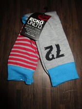 2 Pair Ecko Unlimited Men Crew Socks Large Red Blue Stripe Rhino 72 6 1/2-12