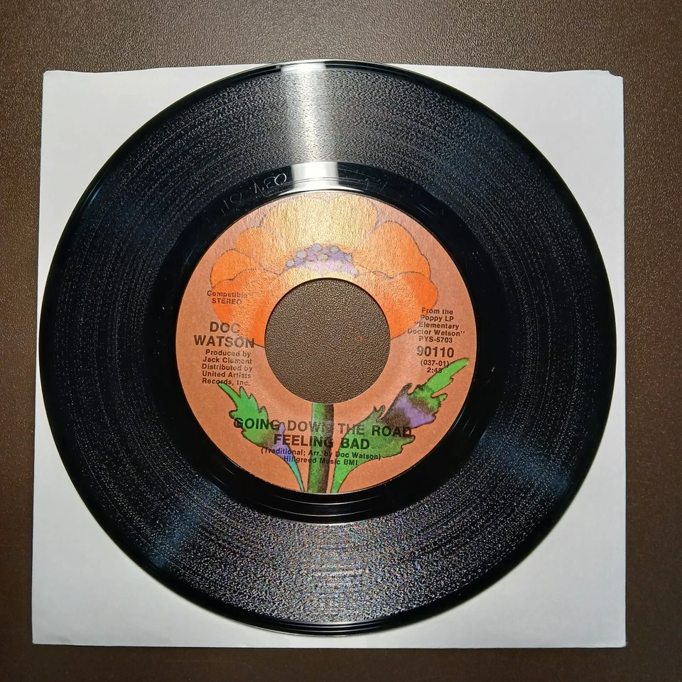 DOC WATSON Going Down The Road Feeling Bad Freight Train Boogie 45 Vinyl Record - Image 2 of 4