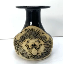 4" Lion Face Studio Pottery Mini Vase Handcrafted Ceramic Art Decor
