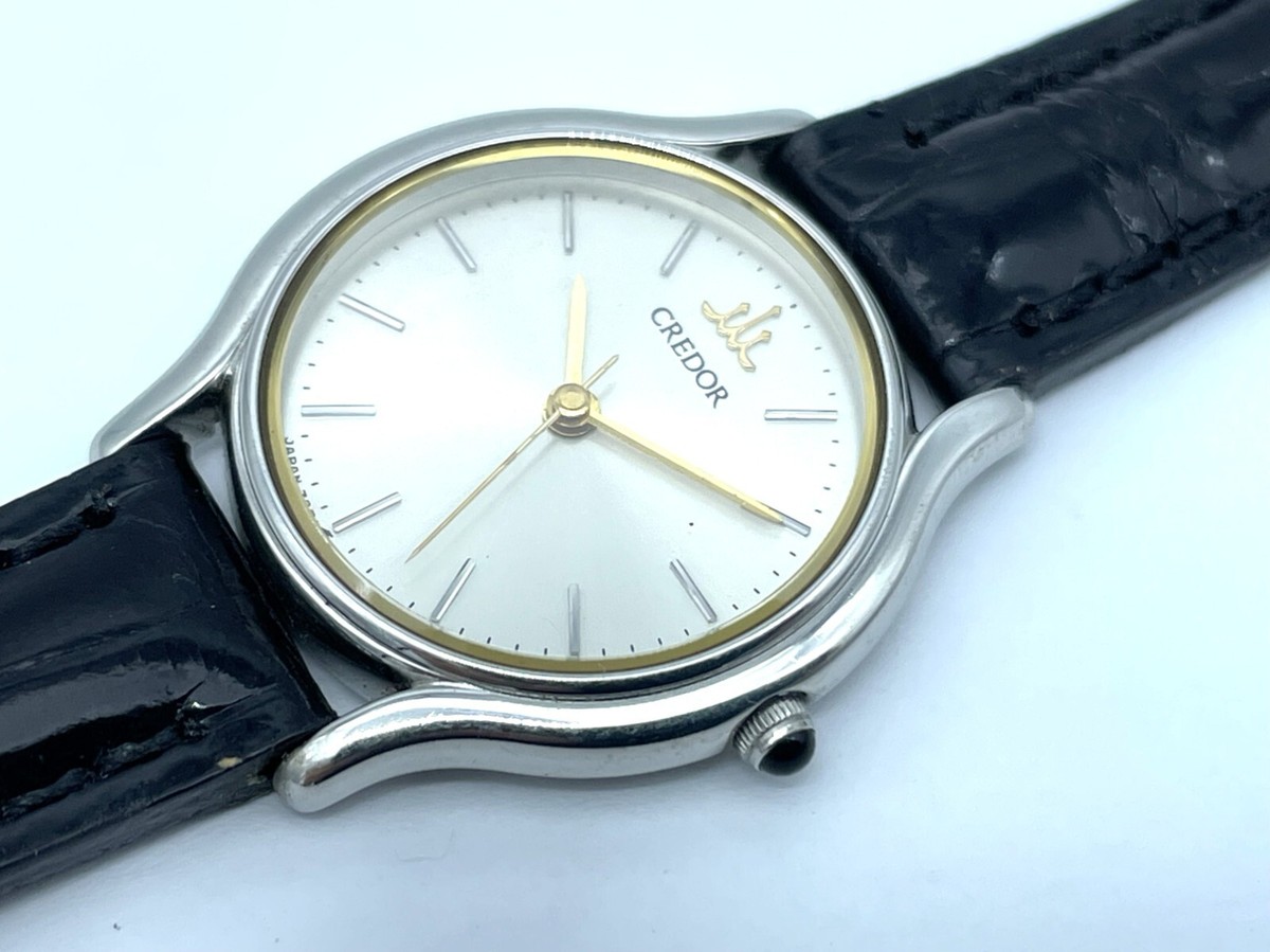 Near MINT SEIKO Credor Quartz Ladies Watch Silver Dial 7371-0020