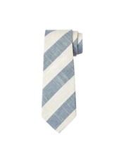 John Lewis Heirloom Collection Boys Linen Cotton Stripe Tie Blue/White M/L