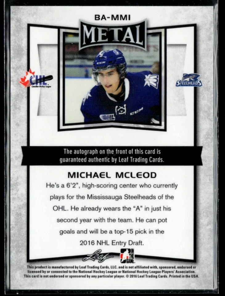 2016-17 Leaf Metal #BA-MM1 Michael McLeod - Image 2 of 2