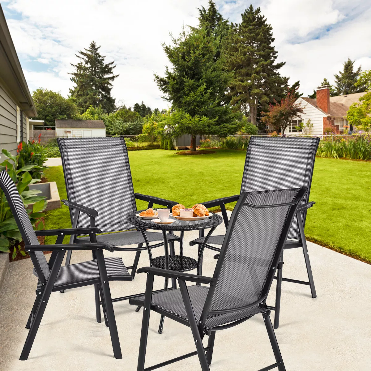 Set of 4 Patio Folding Chairs w Armrest Outdoor Party Camping