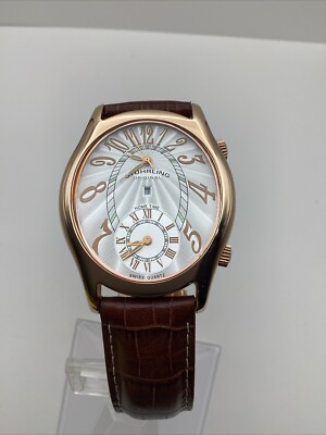 Stuhrling Original Swiss Quartz Dual Time Zone RARE Croc Band Deployment  Clasp