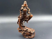 Chinese Antique Boxwood Carved Beautiful Woman Statue Sculpture Home Decor Art