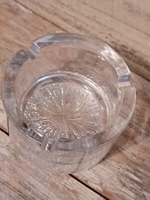 Vintage Crystal Cut Clear Glass Cigarette Ashtray Heavy Textured Inset Bottom