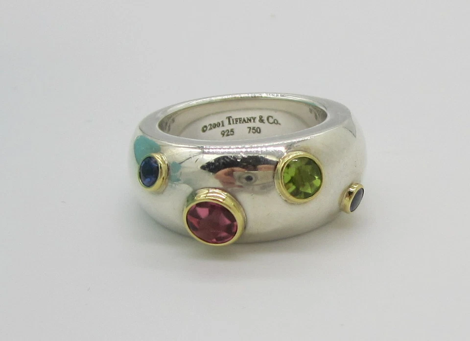 Anillo Tiffany & Co Plata de Ley Oro 18K Etoile Zafiro Turmalina Talla 5 Foto 2 de 4