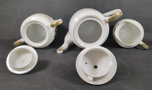 Servicio de té japonés Kutani 21 piezas ~ blanco con diseño dorado ~ geisha litofana - Imagen 7 de 24