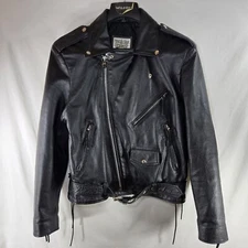Wilsons Open Road Black Leather Motorcycle Biker Jacket Size Medium Heavyweight