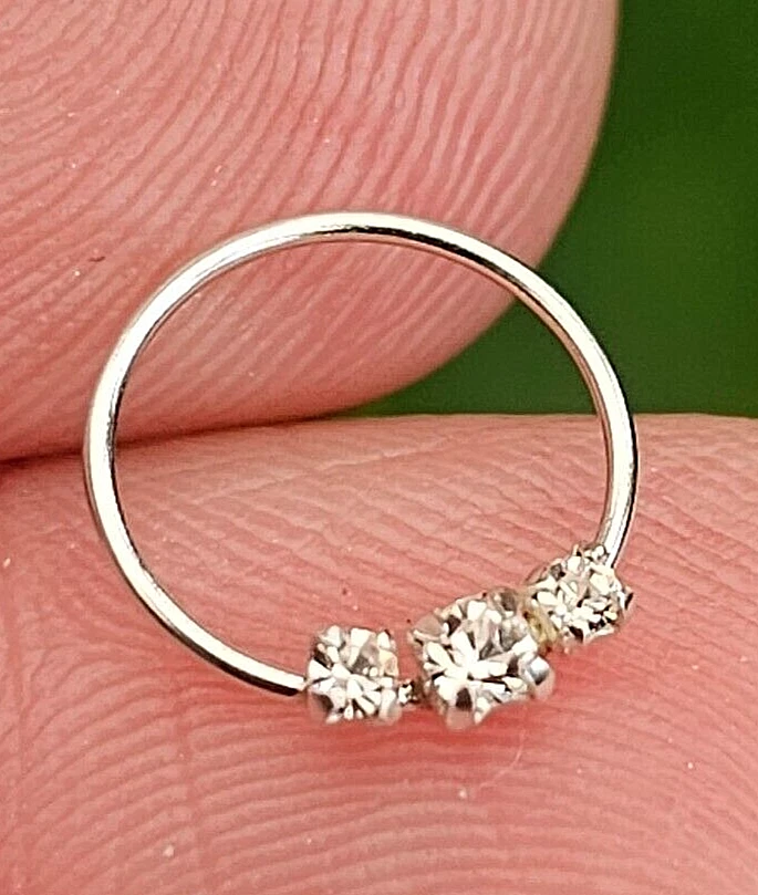 Cristal Aro Nariz Septum 3 Cz 925 Plata de Ley Piercing Unisex Joyería - Imagen 4 de 4