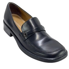 Naturalizer Womens Black Leather Loafers With Low Block Heel Slip-On Comfort Dre