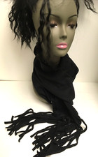 UNBRANDED Solid BLACK FLEECE SCARF WITH FRINGES L 86"X W 5.5" FASHIONABLE  WARM