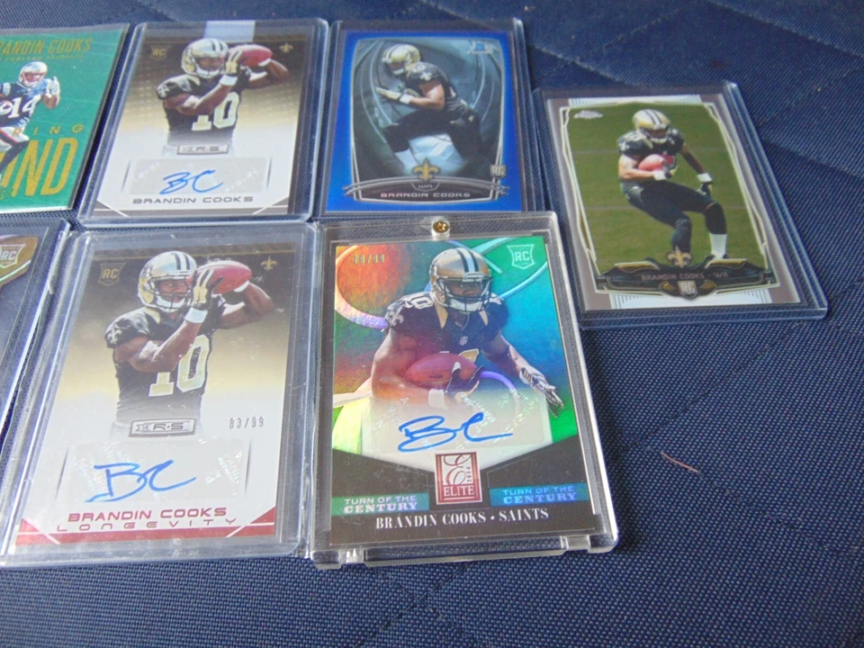 8 Brandin Cooks 新秀卡套装 4 张亲笔签名 Elite #199 新秀明星 #99 蝴蝶结人 — 第 3/4 张图片