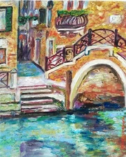 Venice Painting ORIGINAL Bridge Street Cityscape Italy Oil Abstract Impasto Art