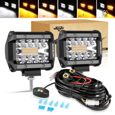 AUXBEAM Cube 4'' LED Work Light White/Amber Strobe Pods Pickup Truck SUV ATV UTV